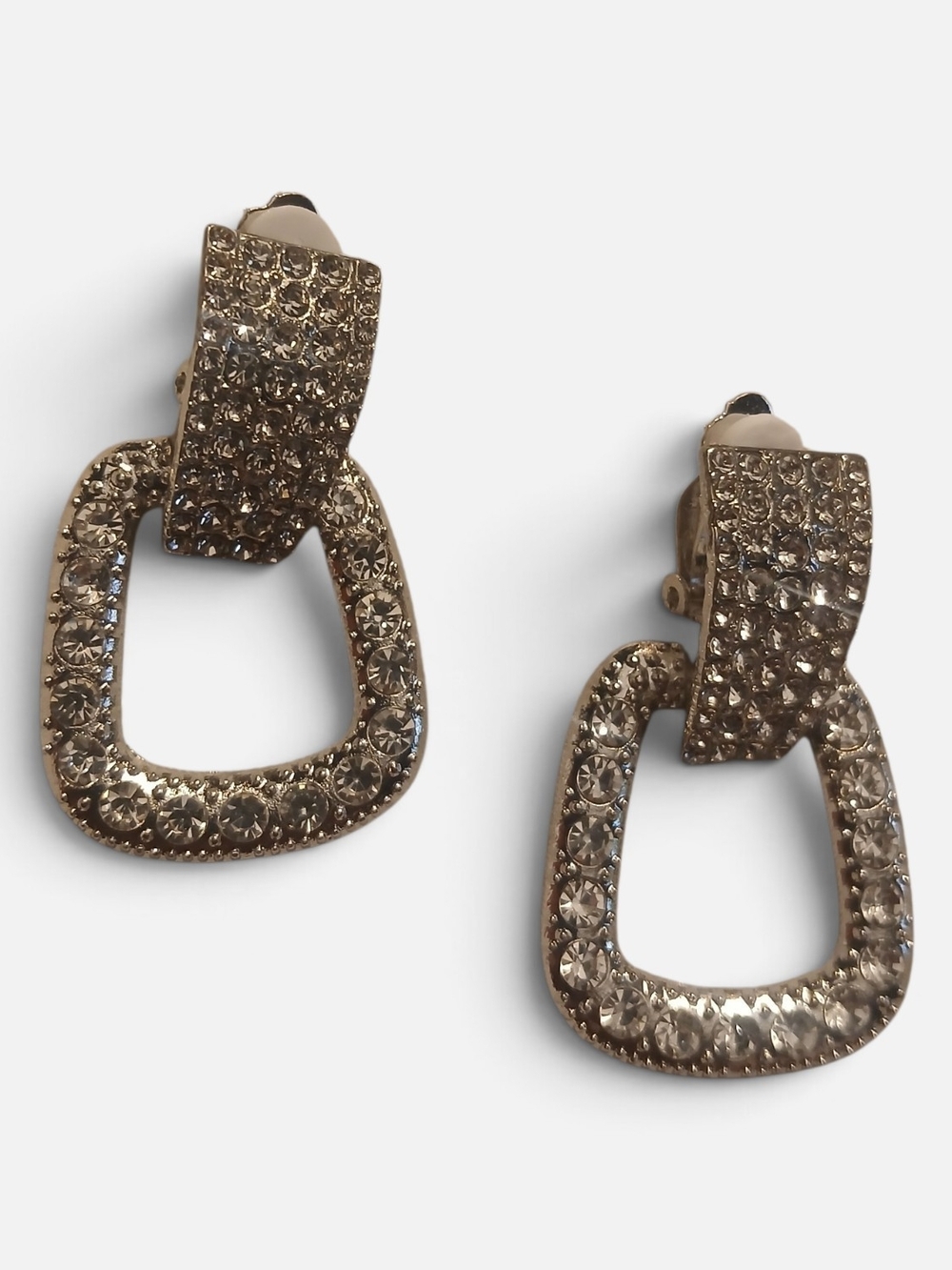 Clip On Crystal Pave Drop Earrings - Silver Tone